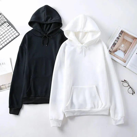 Pack of 2 high quality imported casual trendy new fashion white and black basic plain printed kangroo hoodies for men